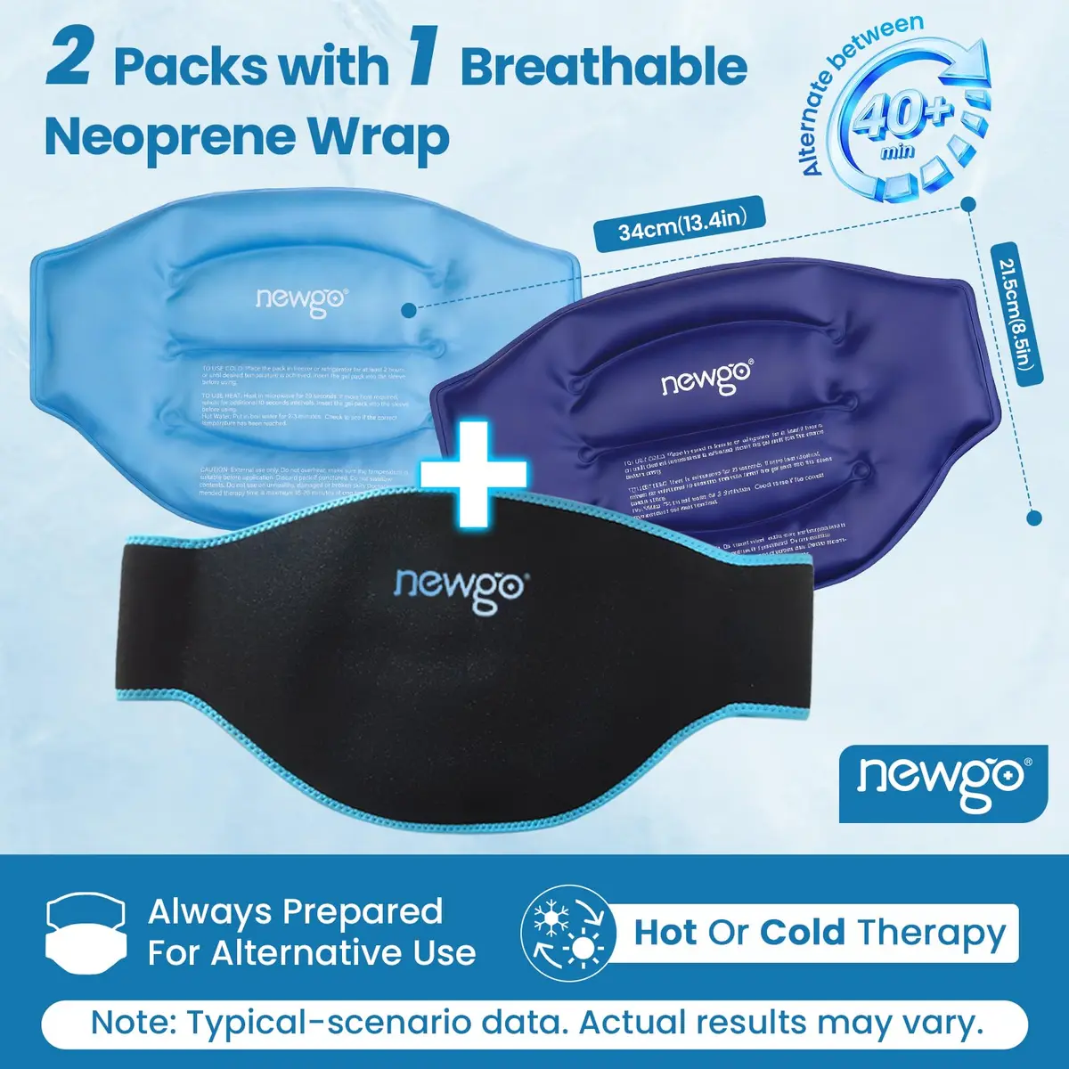 NEWGO Black 2 Pack Gel Ice Pack Wrap for Lower Back Pain Relief | Contours to Back Shape - view 2