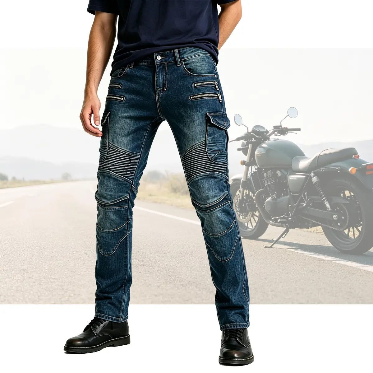 LOMENG Motorcycle Riding Pants Men with CE Armor, Dual Sport Jeans, All Seasons, Size 36 | Impact-Resistant & Breathable - view 2