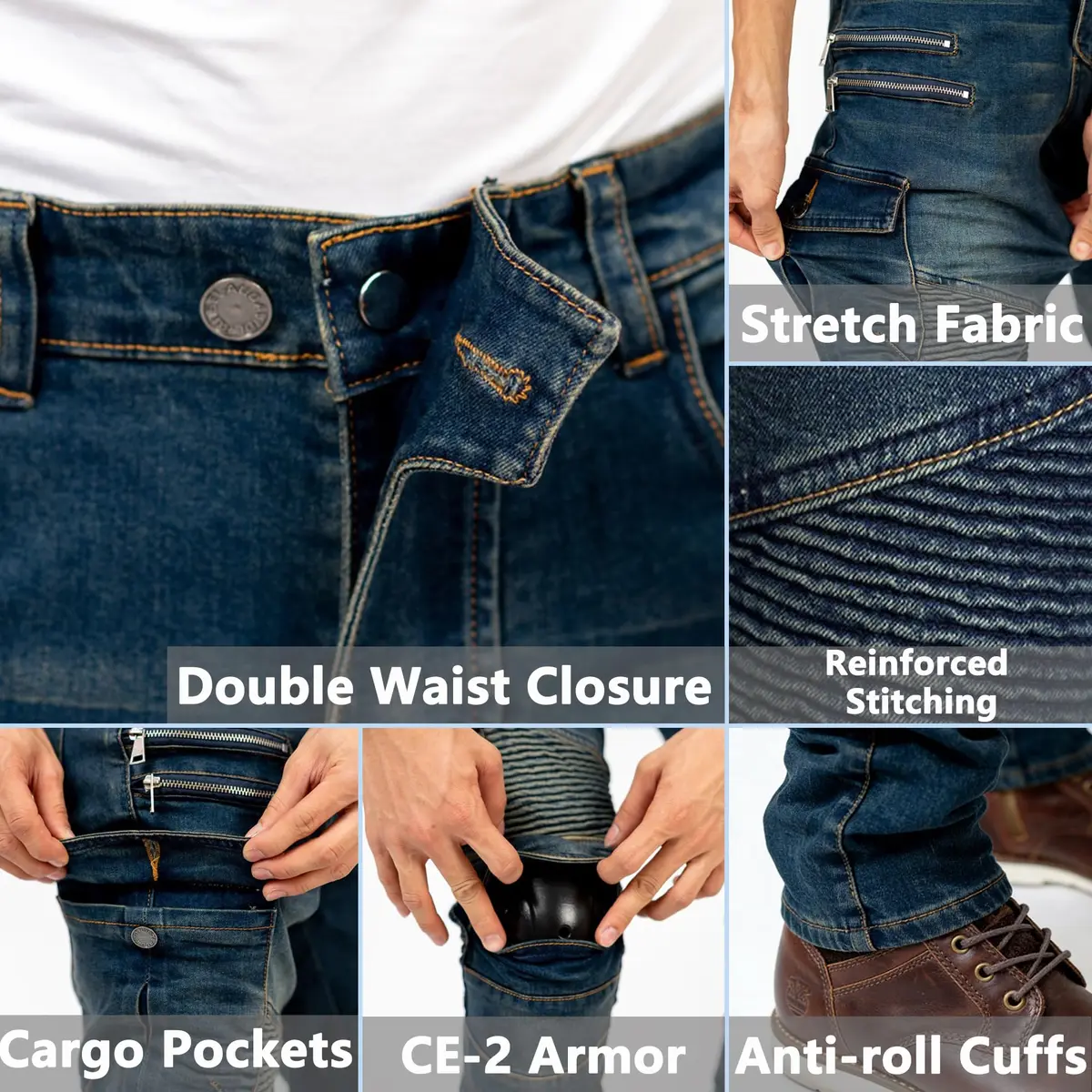 LOMENG Motorcycle Riding Pants Men with CE Armor Dual Sport Jeans | Breathable, Impact-Resistant, All Seasons - view 5