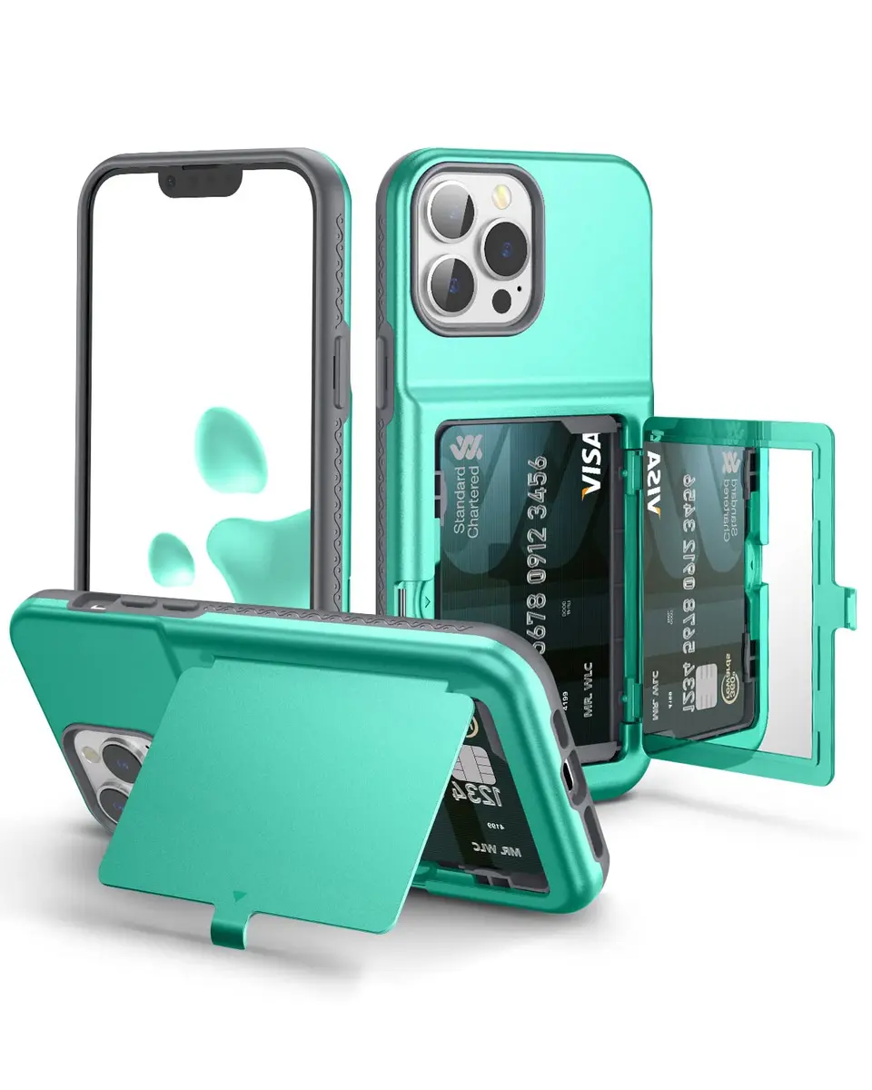 WeLoveCase for iPhone 13 Pro Max Case 6.7 Inch Mint Green | Heavy Duty Wallet & Mirror - main product image