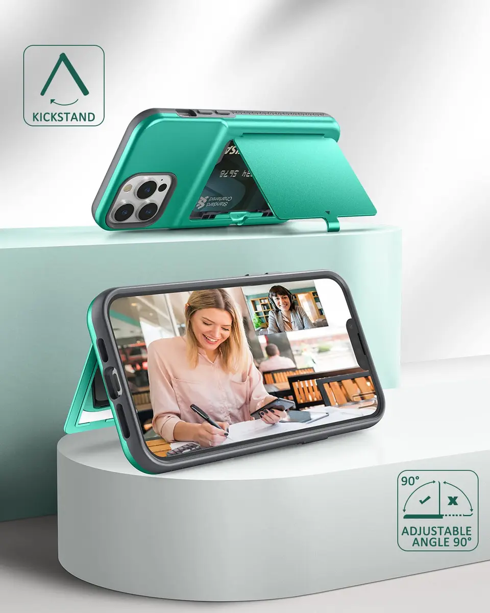 WeLoveCase for iPhone 13 Pro Max Case 6.7 Inch Mint Green | Heavy Duty Wallet & Mirror - view 6