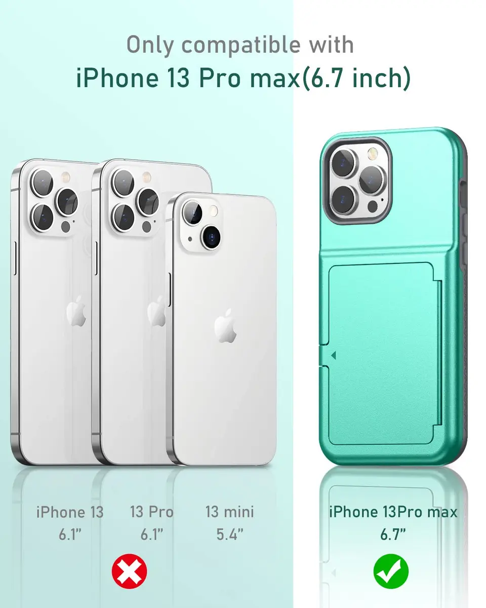 WeLoveCase for iPhone 13 Pro Max Case 6.7 Inch Mint Green | Heavy Duty Wallet & Mirror - view 2