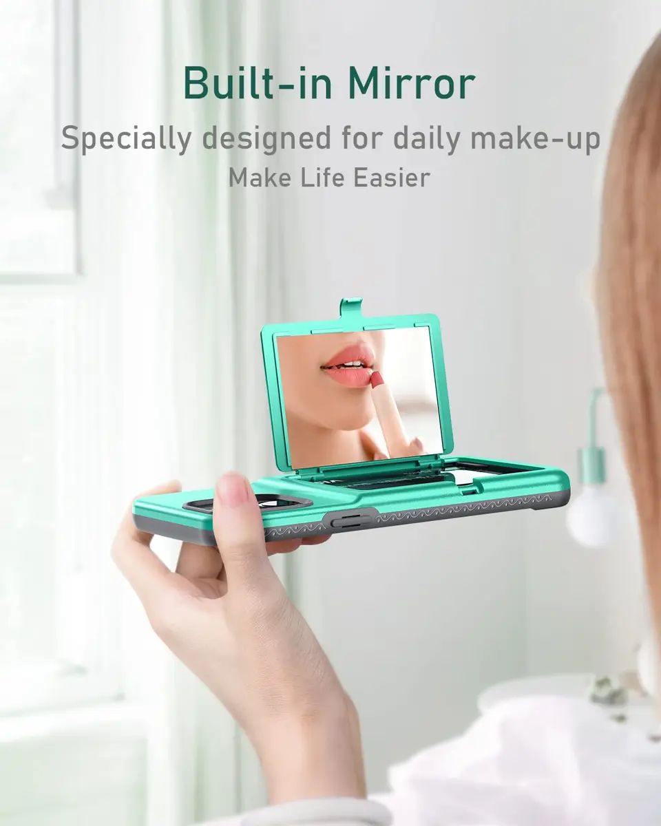 WeLoveCase for iPhone 13 Pro Max Case 6.7 Inch Mint Green | Heavy Duty Wallet & Mirror - view 3
