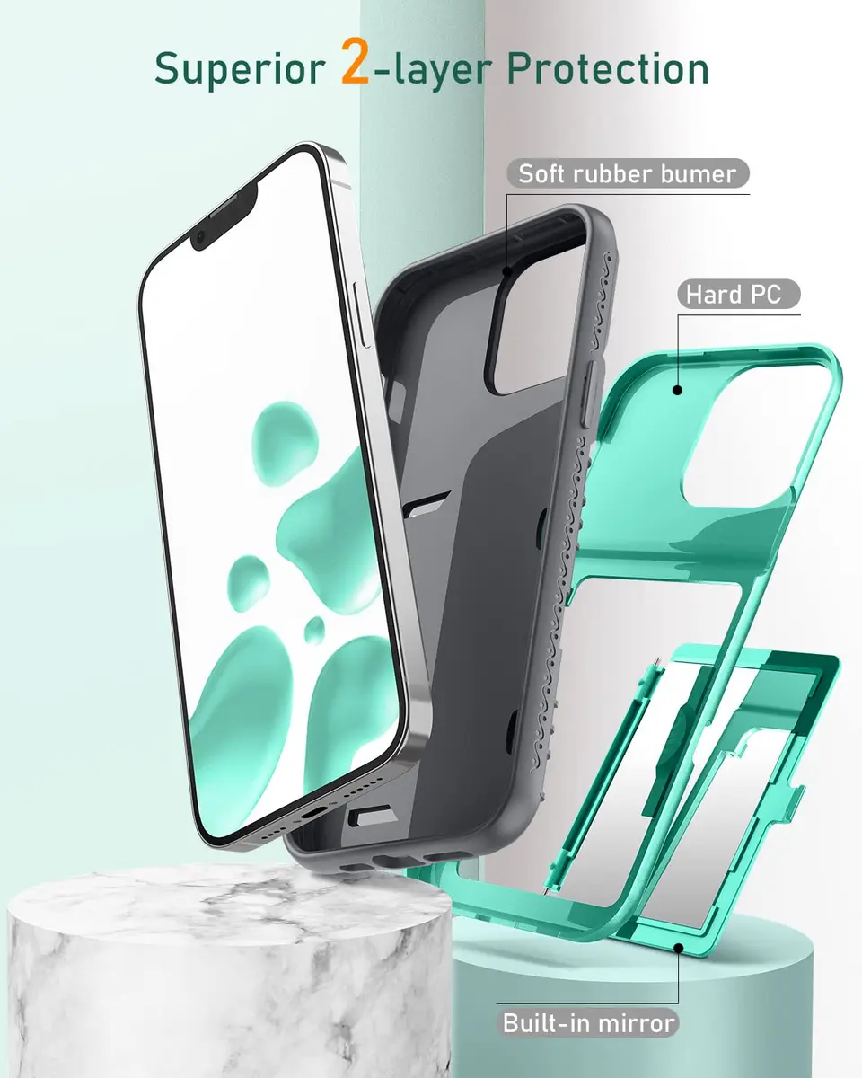 WeLoveCase for iPhone 13 Pro Max Case 6.7 Inch Mint Green | Heavy Duty Wallet & Mirror - view 4