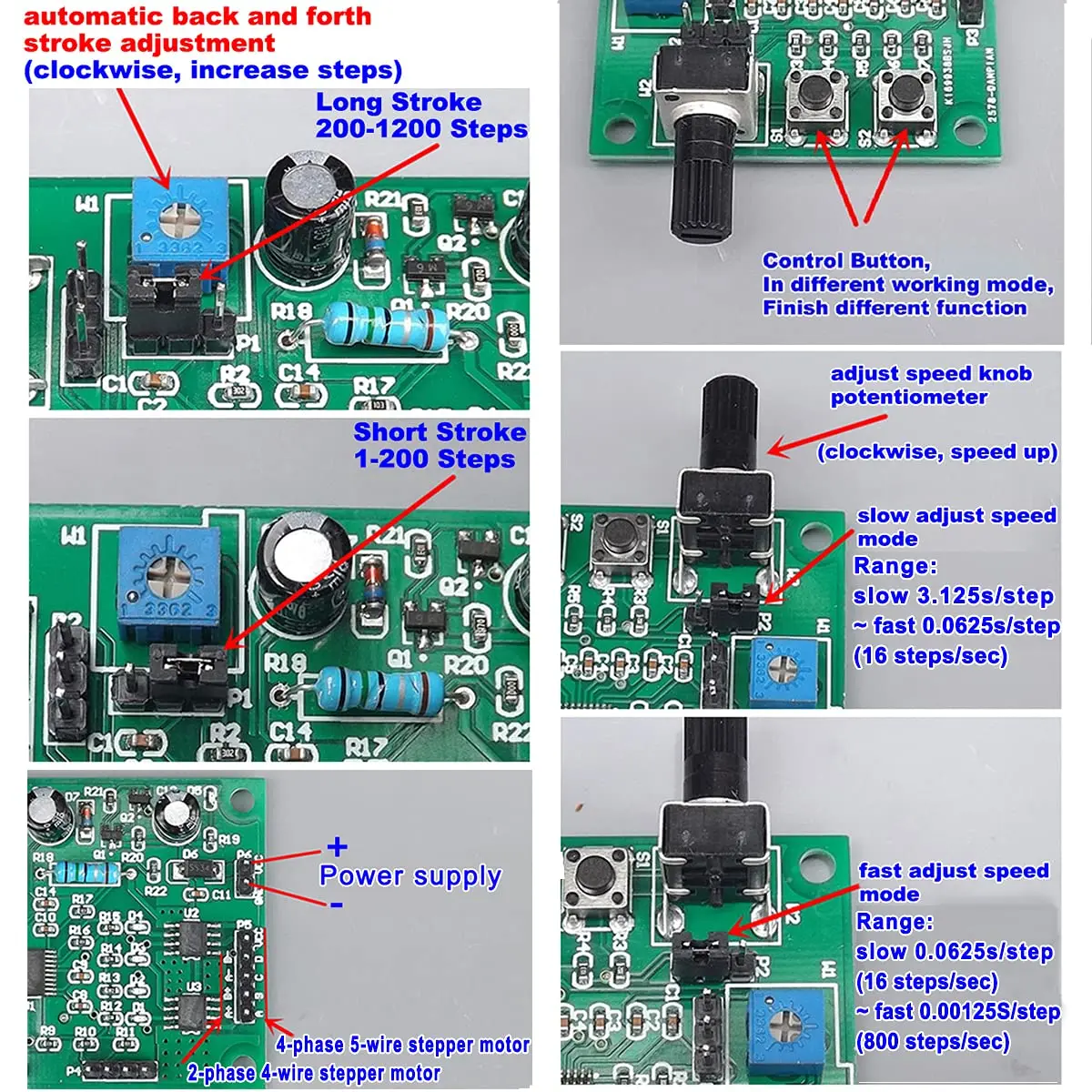 QINIZX 4V-6V 5V 2-Phase 4-Wire Stepper Motor Driver Controller Board | Multi-function, 800mA rated current, 2.36x1.73 inch - view 6