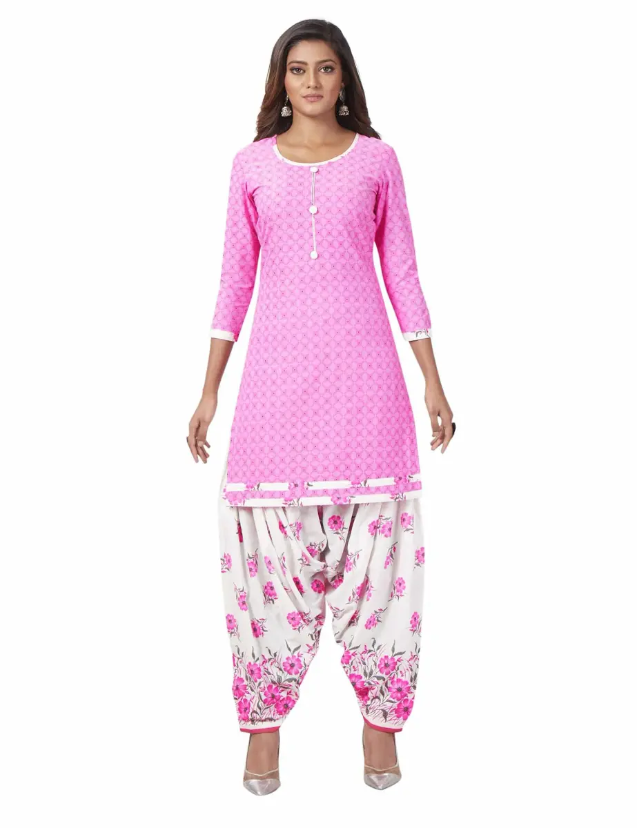 Miraan Women's Cotton Printed Readymade Salwar Suit Set X-Large Pink | 3-Piece Ethnic Wear - view 4