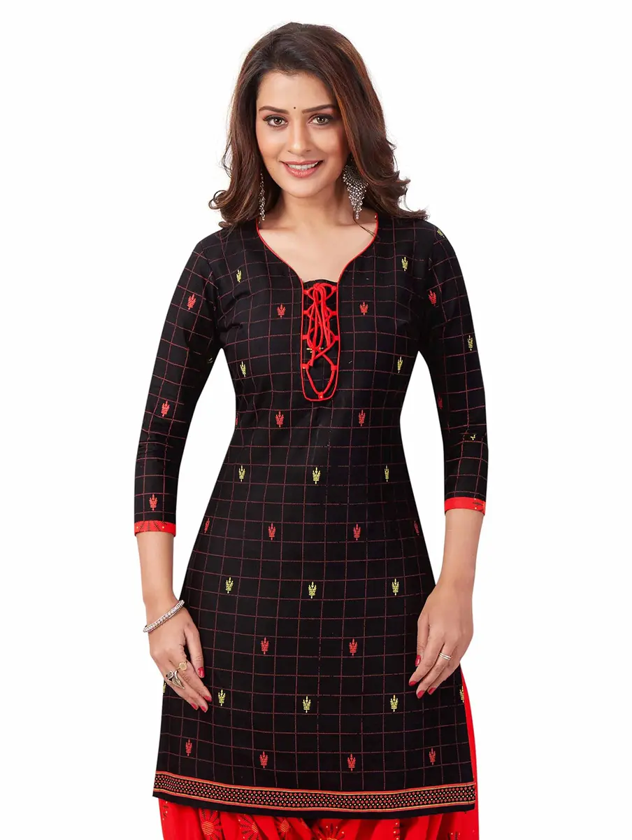 Miraan Women's Cotton Printed Readymade Salwar Suit XXX-Large Black | 116.84 cm (46 inches) Chest - view 5
