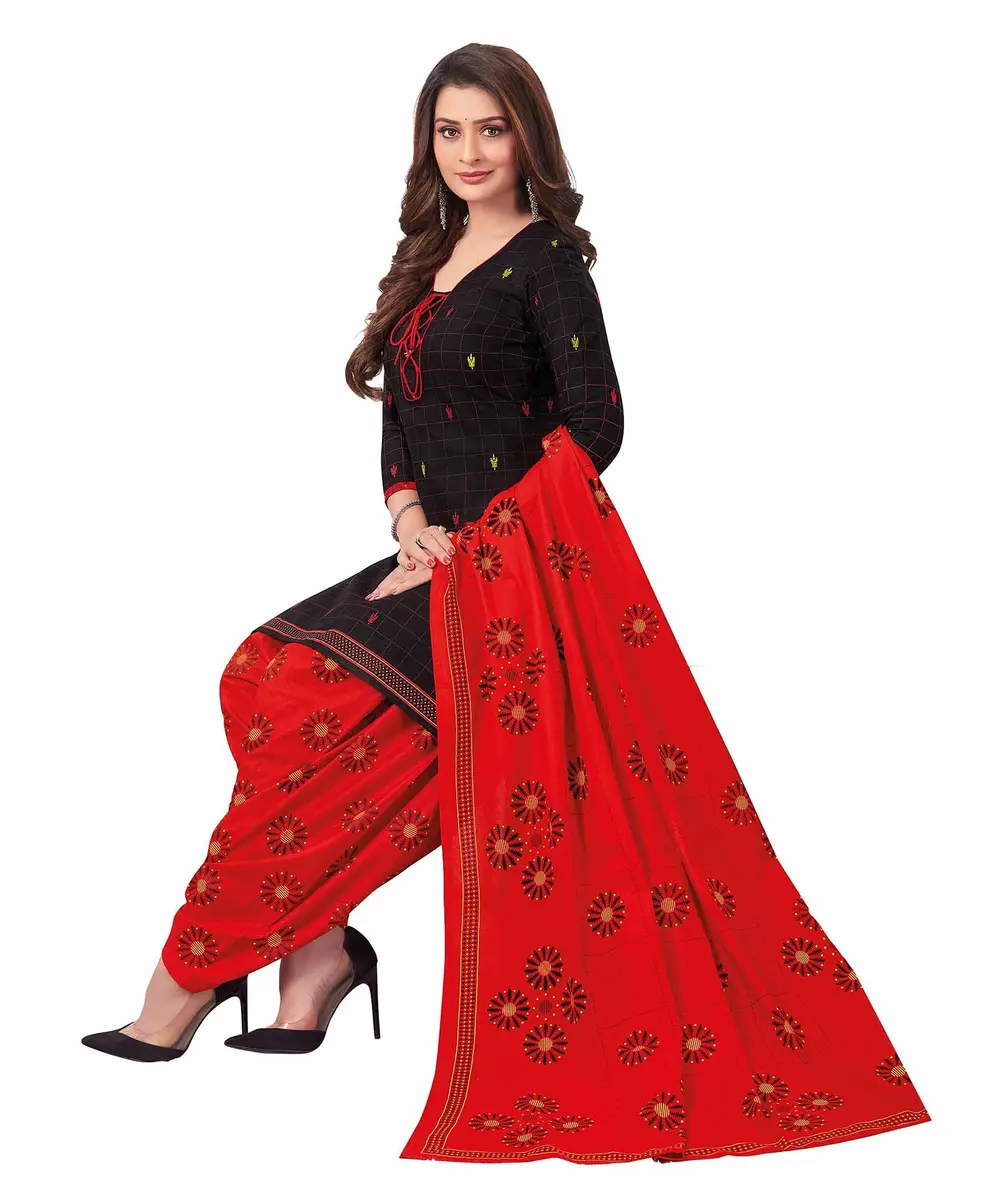 Miraan Women's Cotton Printed Readymade Salwar Suit XXX-Large Black | 116.84 cm (46 inches) Chest - view 6