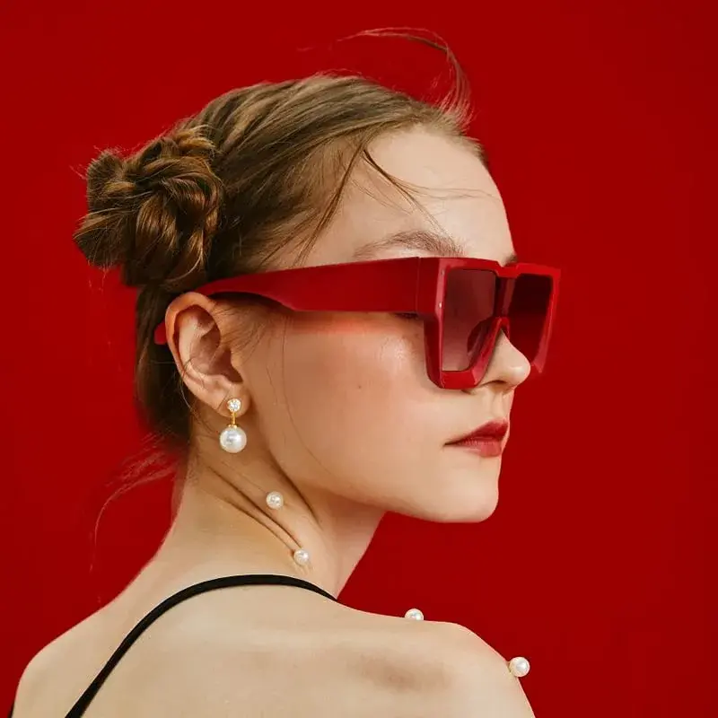 KENBO Oversized Red Frame Gradient Red Lens Square Rimless Shield Sunglasses for Women Men - view 2