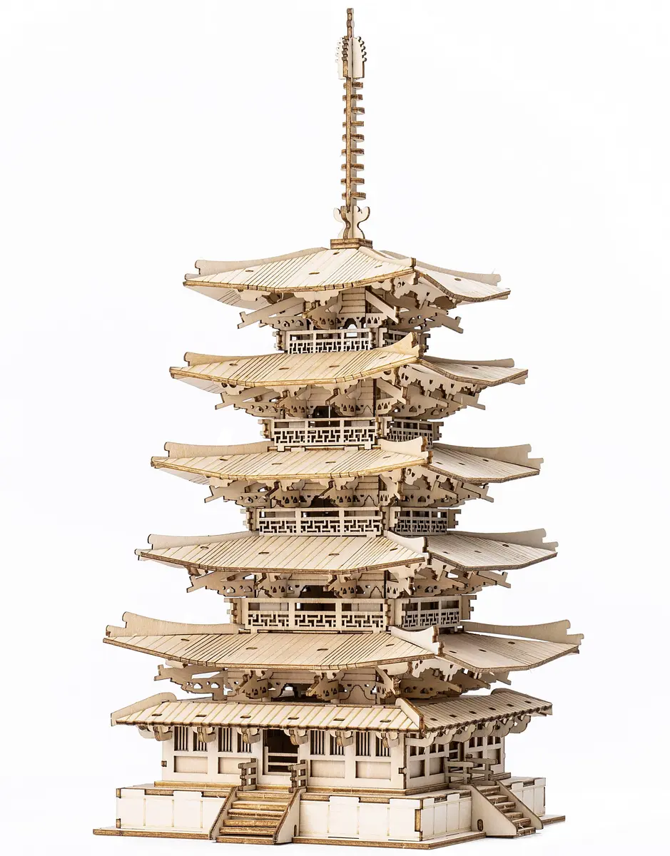 Rolife Wooden Model Kit for Adults 3D Puzzle Five-Storied Pagoda | Retro Wooden Assembly - main product image