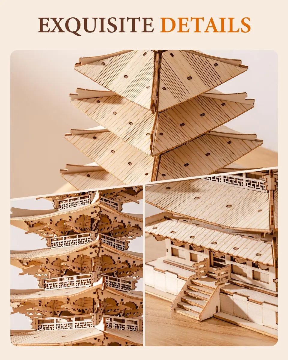 Rolife Wooden Model Kit for Adults 3D Puzzle Five-Storied Pagoda | Retro Wooden Assembly - view 5