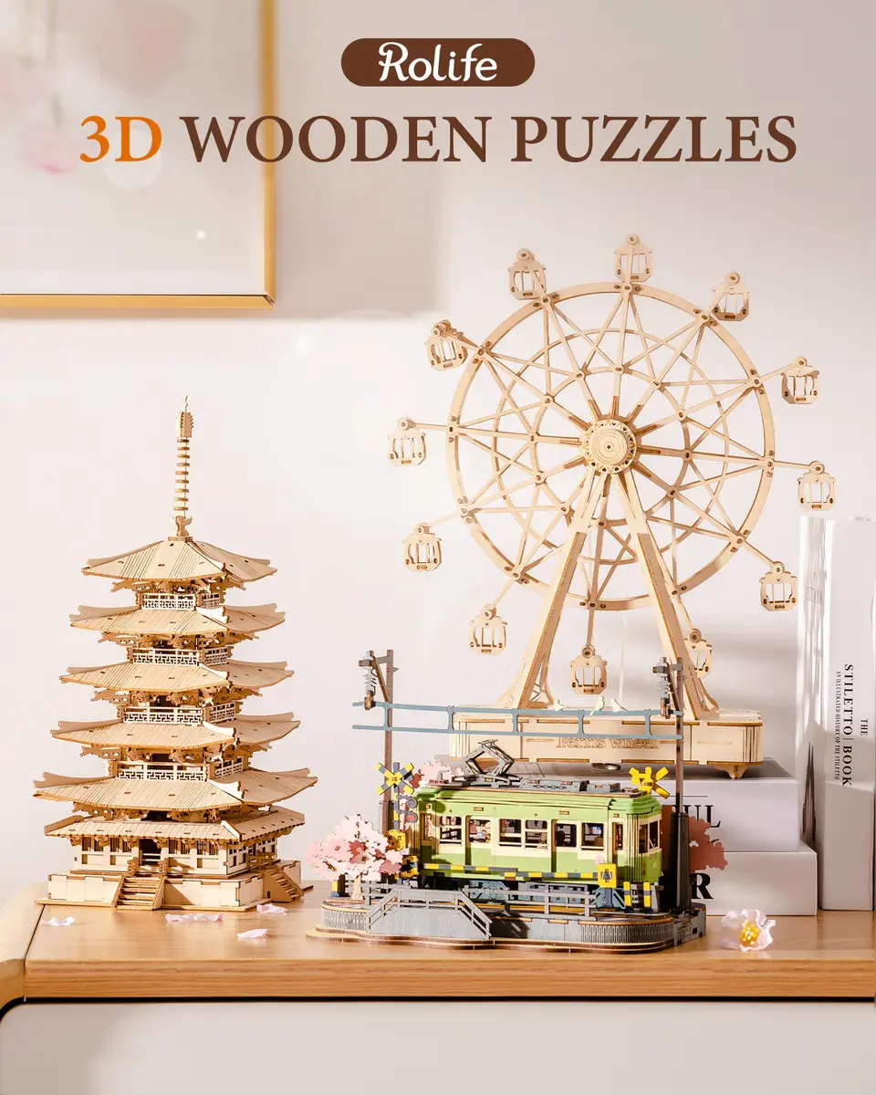 Rolife Wooden Model Kit for Adults 3D Puzzle Five-Storied Pagoda | Retro Wooden Assembly - view 2