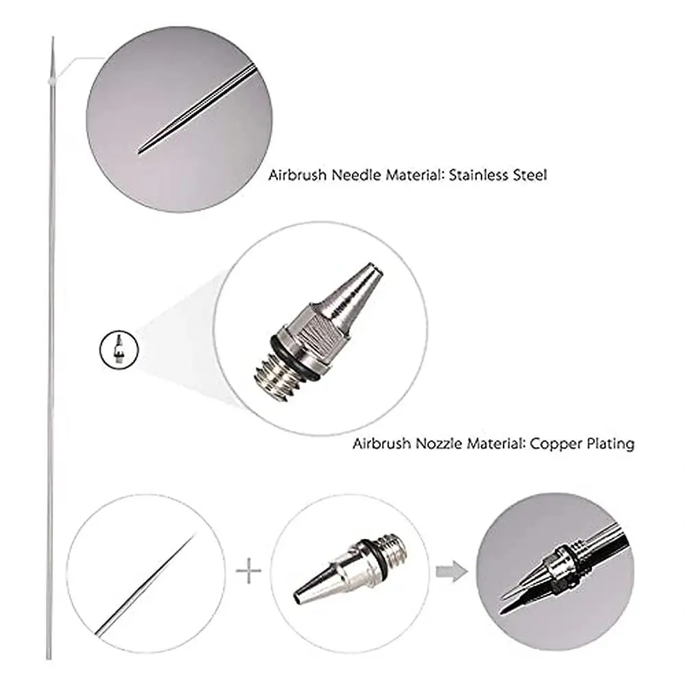 HUBEST 0.5mm Airbrush Needle Nozzle Kit, 3 Sets | Stainless Steel Needles, Copper Nozzles, Protective Caps - view 4
