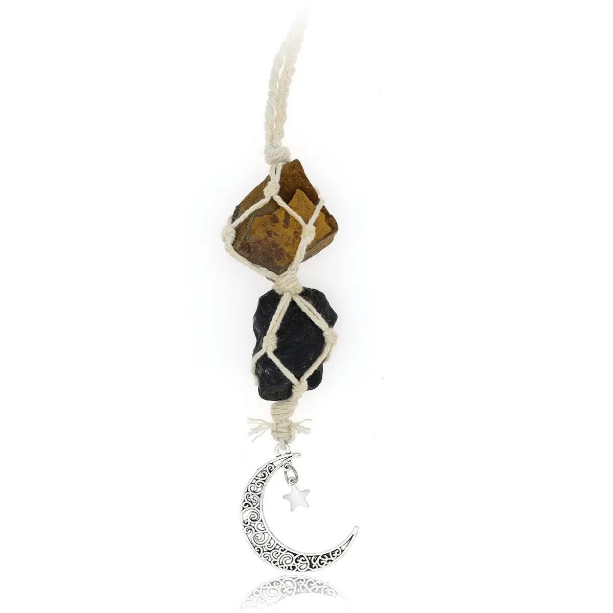 BOHO GARDEN Hanging Car Charm - Tiger Eye & Black Tourmaline | Grounding, Confidence, Protection, Energy - main product image