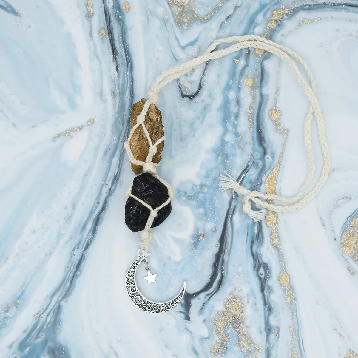 BOHO GARDEN Hanging Car Charm - Tiger Eye & Black Tourmaline | Grounding, Confidence, Protection, Energy - view 5