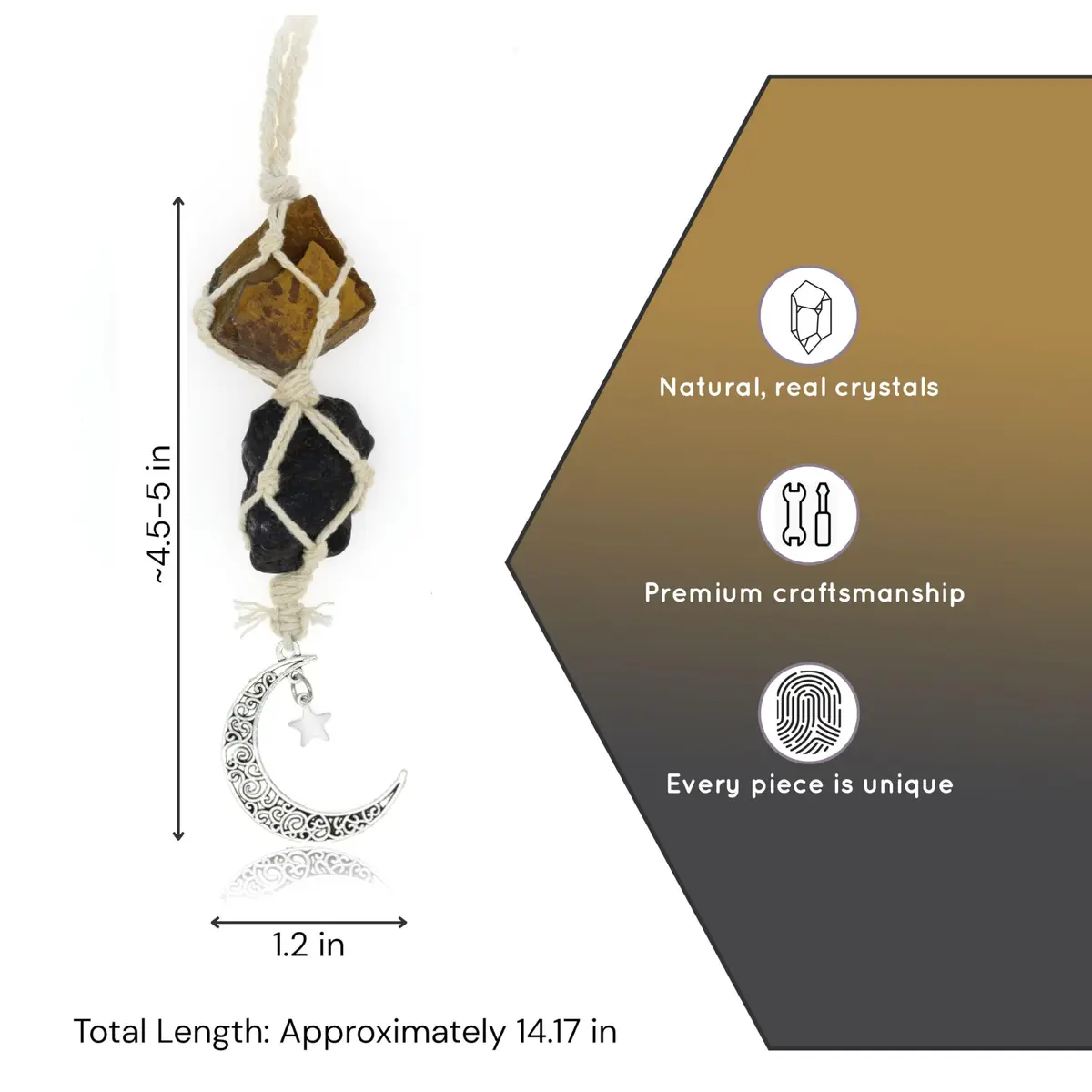 BOHO GARDEN Hanging Car Charm - Tiger Eye & Black Tourmaline | Grounding, Confidence, Protection, Energy - view 3
