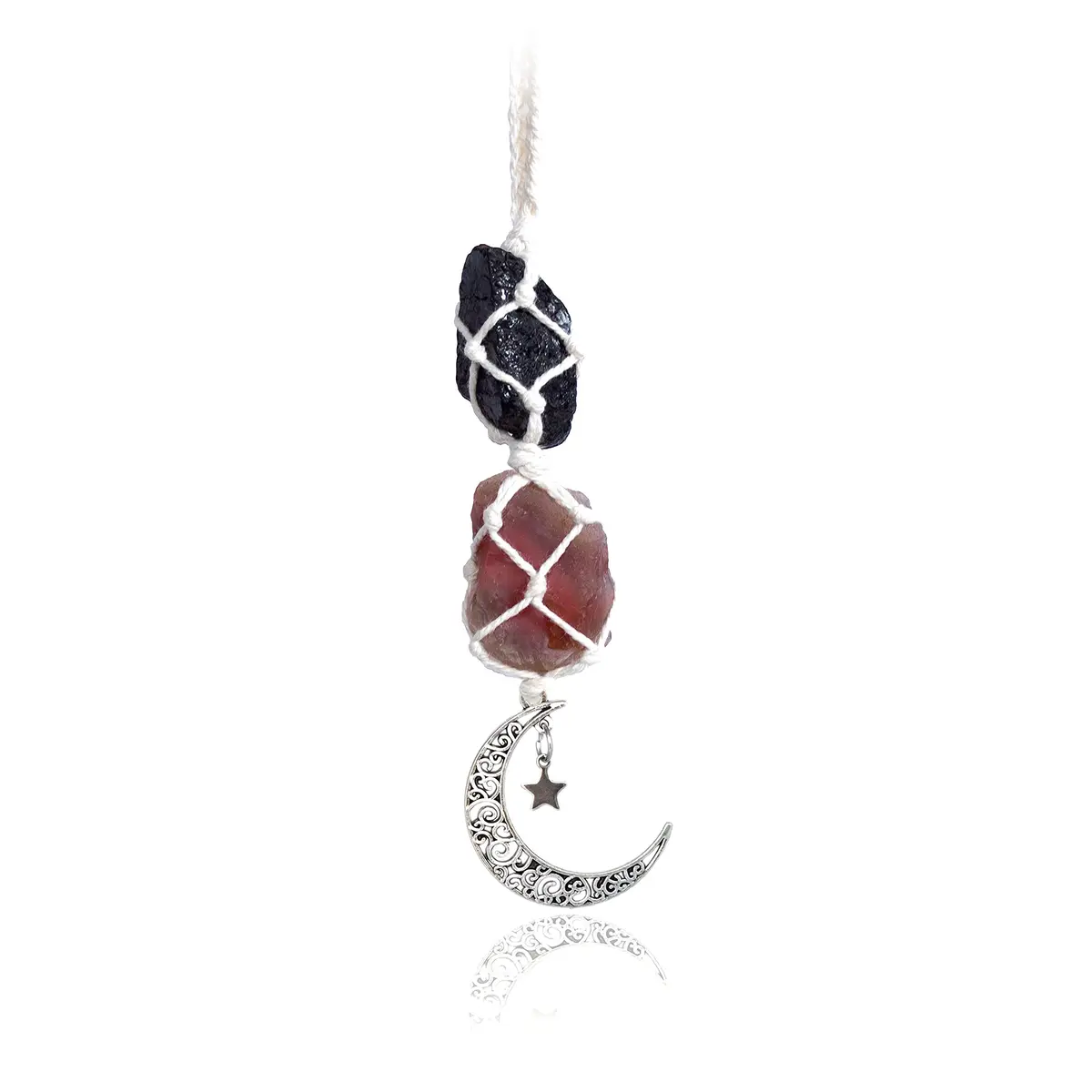 BOHO GARDEN Hanging Car Charm for Rear View Mirror - Tourmaline & Carnelian | Positive Energy Crystal Decor (70-120 chars) - main product image