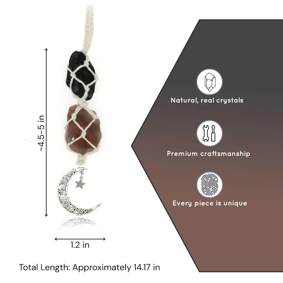 BOHO GARDEN Hanging Car Charm for Rear View Mirror - Tourmaline & Carnelian | Positive Energy Crystal Decor (70-120 chars) - view 4
