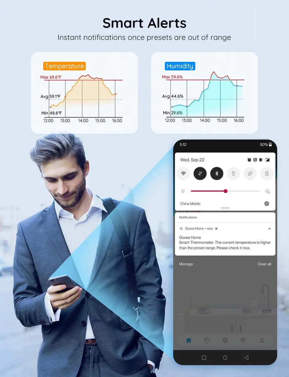 Govee Hygrometer Thermometer 3 Pack | WiFi Indoor Humidity & Temperature Sensors - view 6