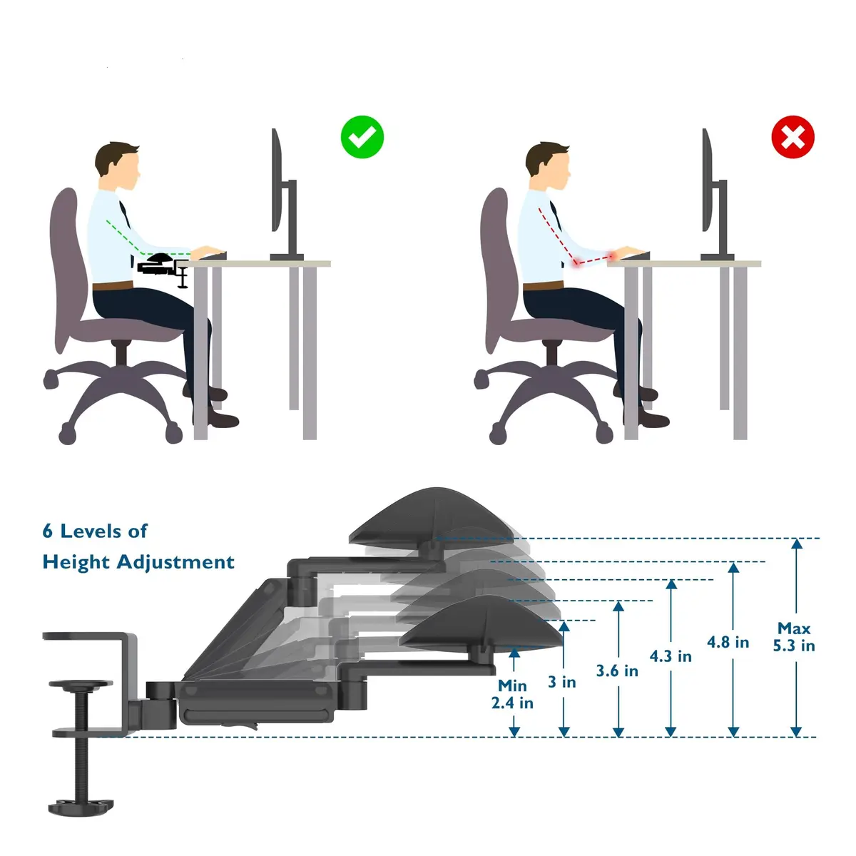 BONTEC Adjustable Arm Rest for Desk, 360° Rotating & Extendable, Aluminum | Ergonomic Support for Long Hours - view 5