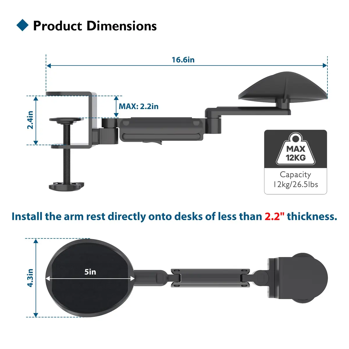 BONTEC Adjustable Arm Rest for Desk, 360° Rotating & Extendable, Aluminum | Ergonomic Support for Long Hours - view 6
