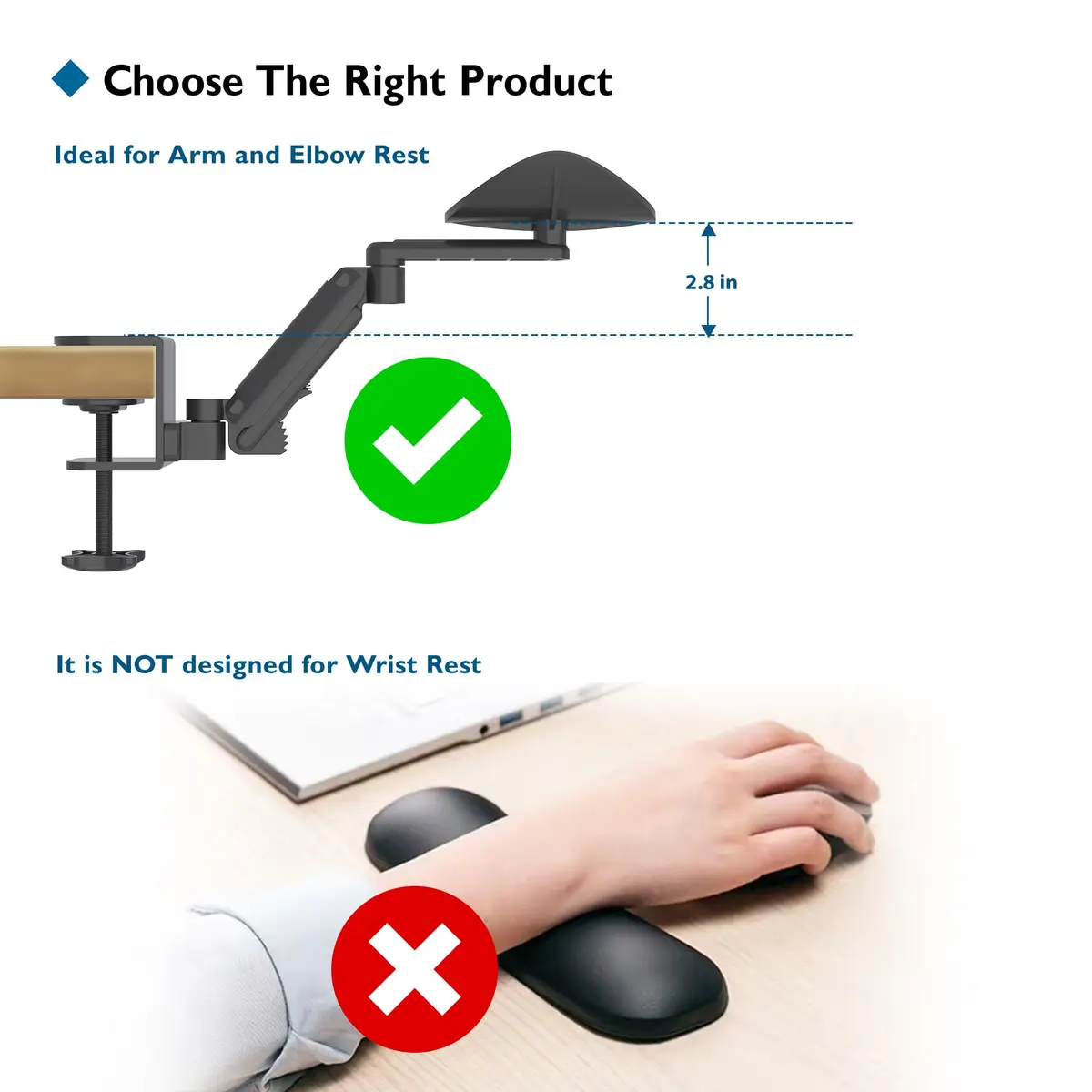 BONTEC Adjustable Arm Rest for Desk, 360° Rotating & Extendable, Aluminum | Ergonomic Support for Long Hours - view 2