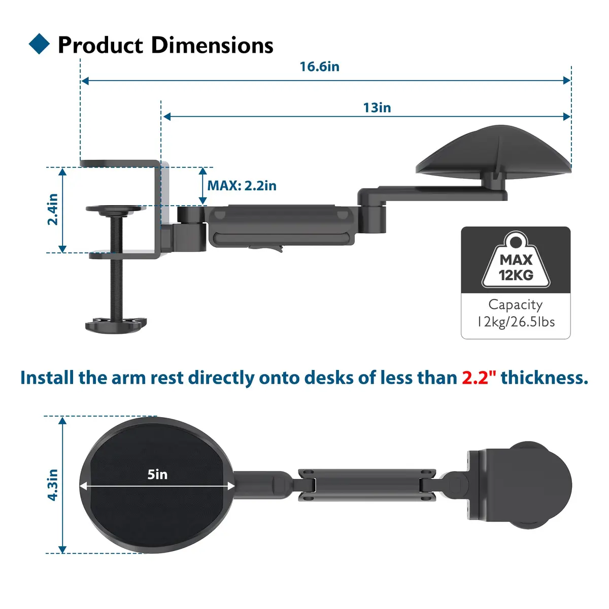 BONTEC Adjustable Arm Rest for Desk, 360° Rotating & Extendable, Aluminum | Ergonomic Support for Long Hours - view 3