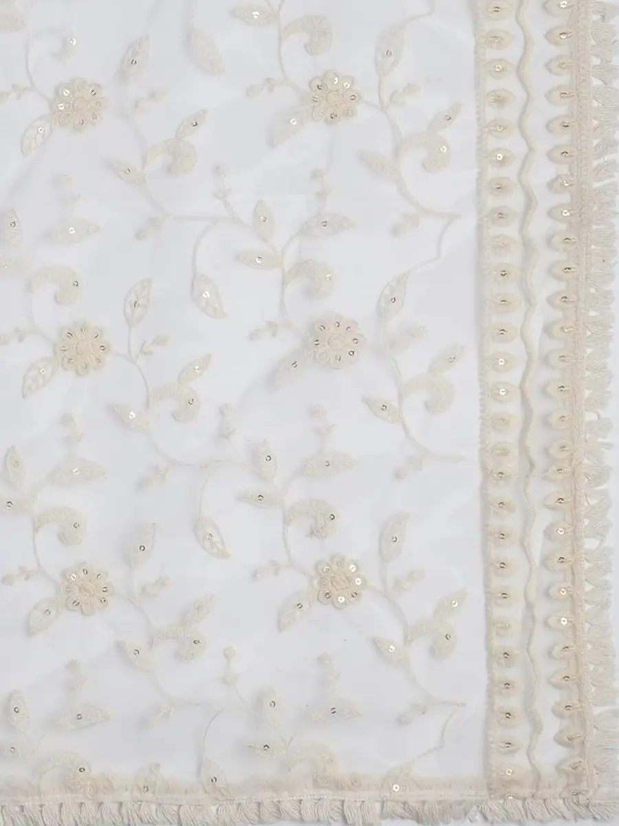 DUPATTA BAZAAR Women's Floral Embroidered Off White Net Dupatta 2.4 meters (8.2 ft) - view 2