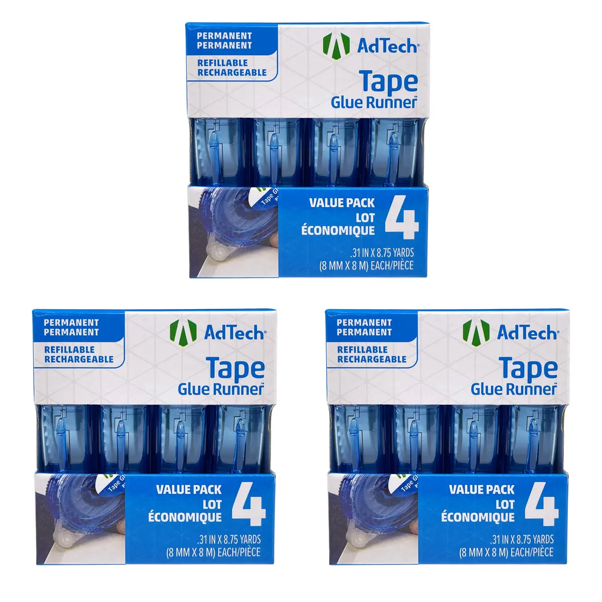 Adtech Permanent Glue Runner 3-Pack | Strong Double-Sided Adhesive for Crafts & Office, 8.75 Yards per Cartridge - main product image