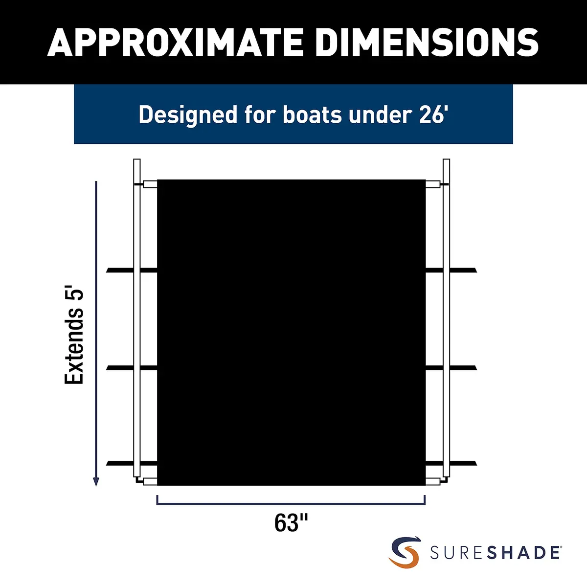 SureShade PTX Power Shade - 63" Wide (Black) | Marine Canvas & Stainless Steel - view 2