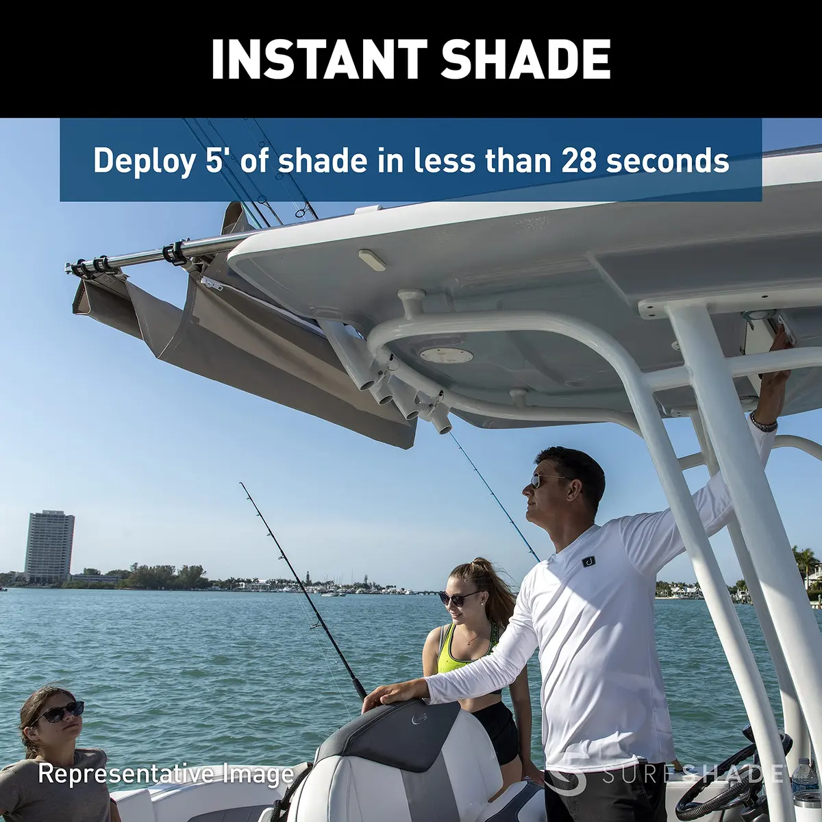 SureShade PTX Power Shade - 51" Wide (Tan) | Marine Canvas Sun Shelter for Boats - view 4