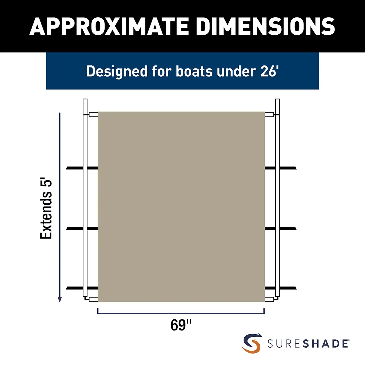 SureShade PTX Power Shade - 69" Wide (Tan) | Marine Canvas Boat Sun Shade with Auto Shut-Off - view 2