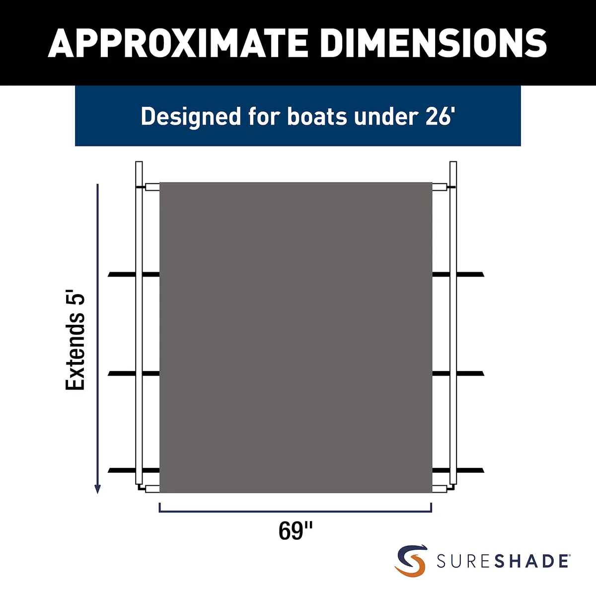 SureShade PTX Power Shade - 69" Wide (Gray) | Marine Canvas & Stainless Steel - view 2