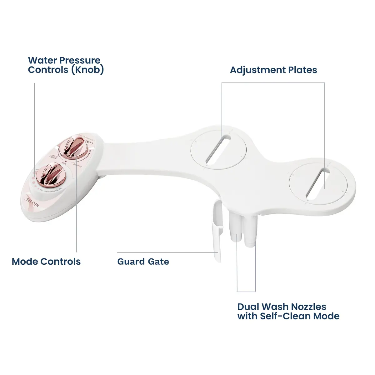 LUXE Bidet NEO 185 Bidet Attachment for Toilet Seat, Rose Gold | Self-Cleaning, Dual Nozzle, Easy Control - view 8