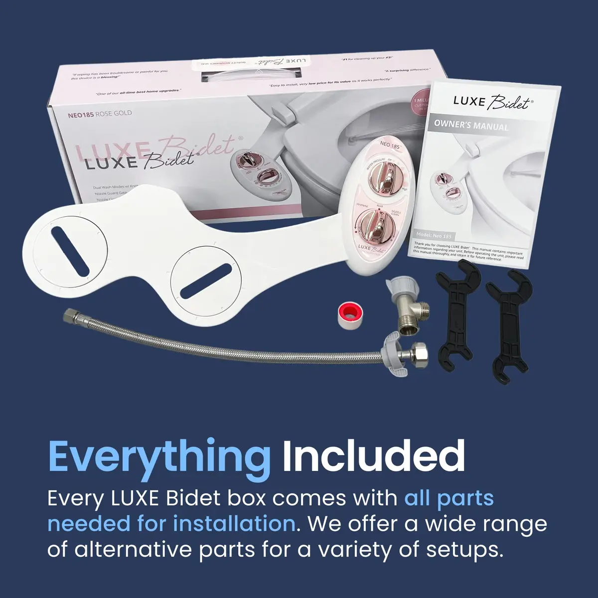 LUXE Bidet NEO 185 Bidet Attachment for Toilet Seat, Rose Gold | Self-Cleaning, Dual Nozzle, Easy Control - view 2
