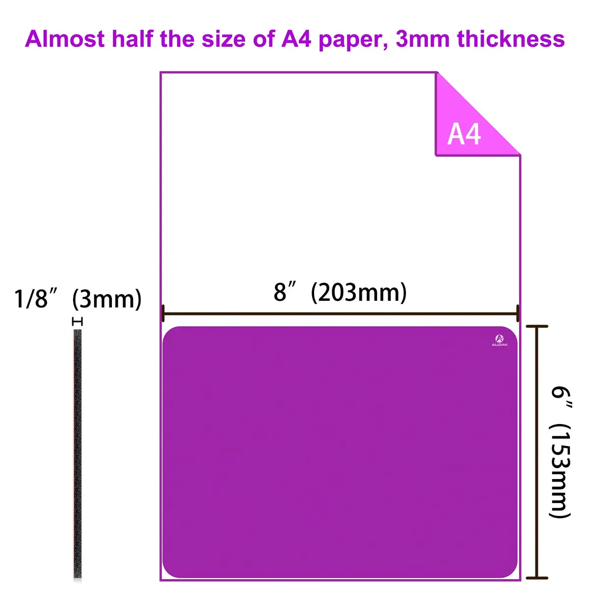 Audimi Small Mouse Pad 6 x 8 Inch Purple | Smooth Glide & Non-Slip Base - view 2