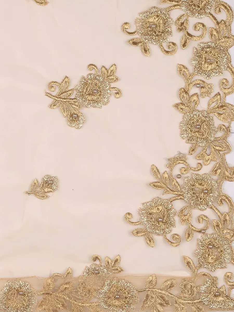 DUPATTA BAZAAR Women's Gold Embroidered Net Dupatta with Cutwork | 2.5m Free Size Ethnic Wear - view 6