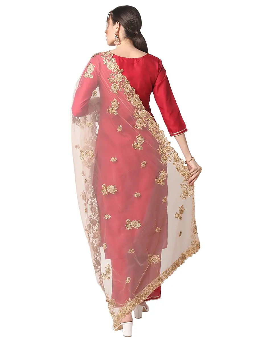 DUPATTA BAZAAR Women's Gold Embroidered Net Dupatta with Cutwork | 2.5m Free Size Ethnic Wear - view 4