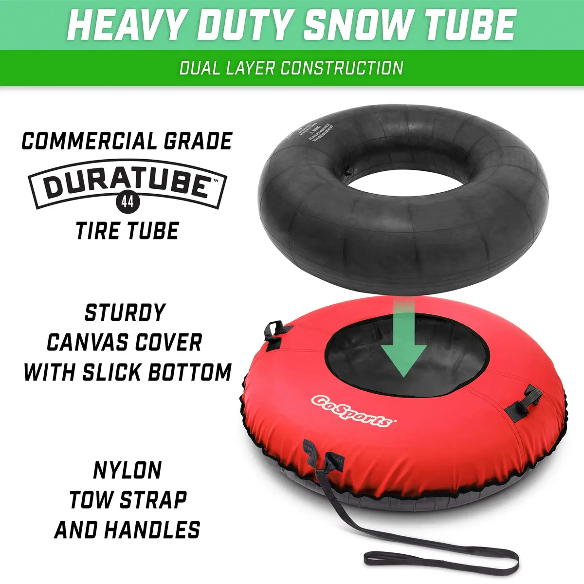 GoSports 44 Inch Heavy-Duty Snow Tube with Canvas Cover | Commercial Grade Sled for All Ages - view 2