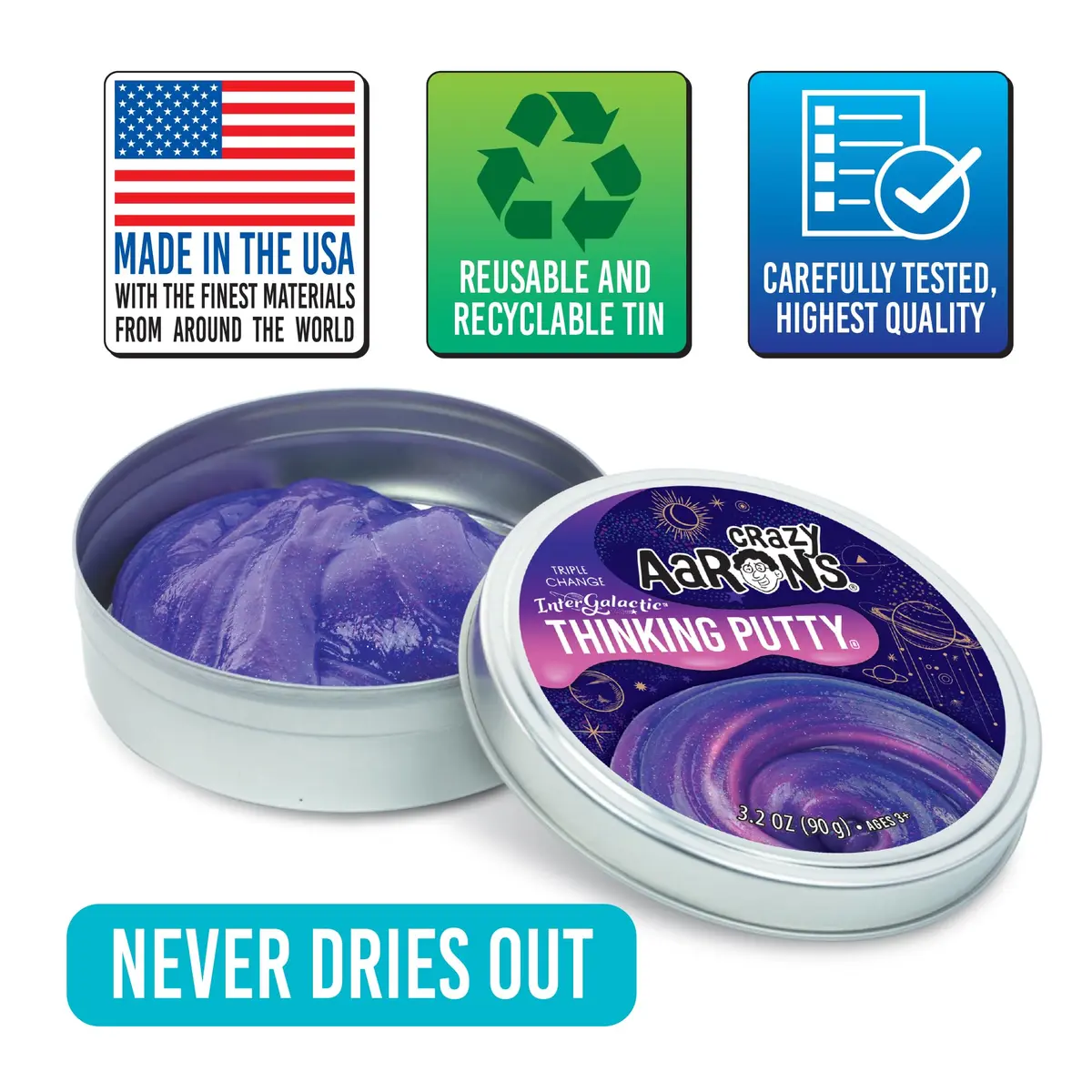 Crazy Aaron's Thinking Putty - Intergalactic - Triple Color Changing 4" Tin | Creative Stress Relief Toy - view 6