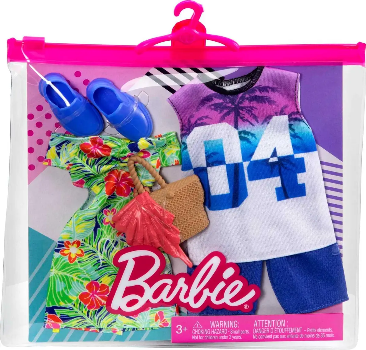 Barbie & Ken Fashions 2-Pack Clothing & Accessories Set, 1 Tropical Dress & Tote for Barbie Doll & 1 Tropical Shirt & Shorts Outfit with Shoes for Ken Doll | Double Styling Fun - view 3