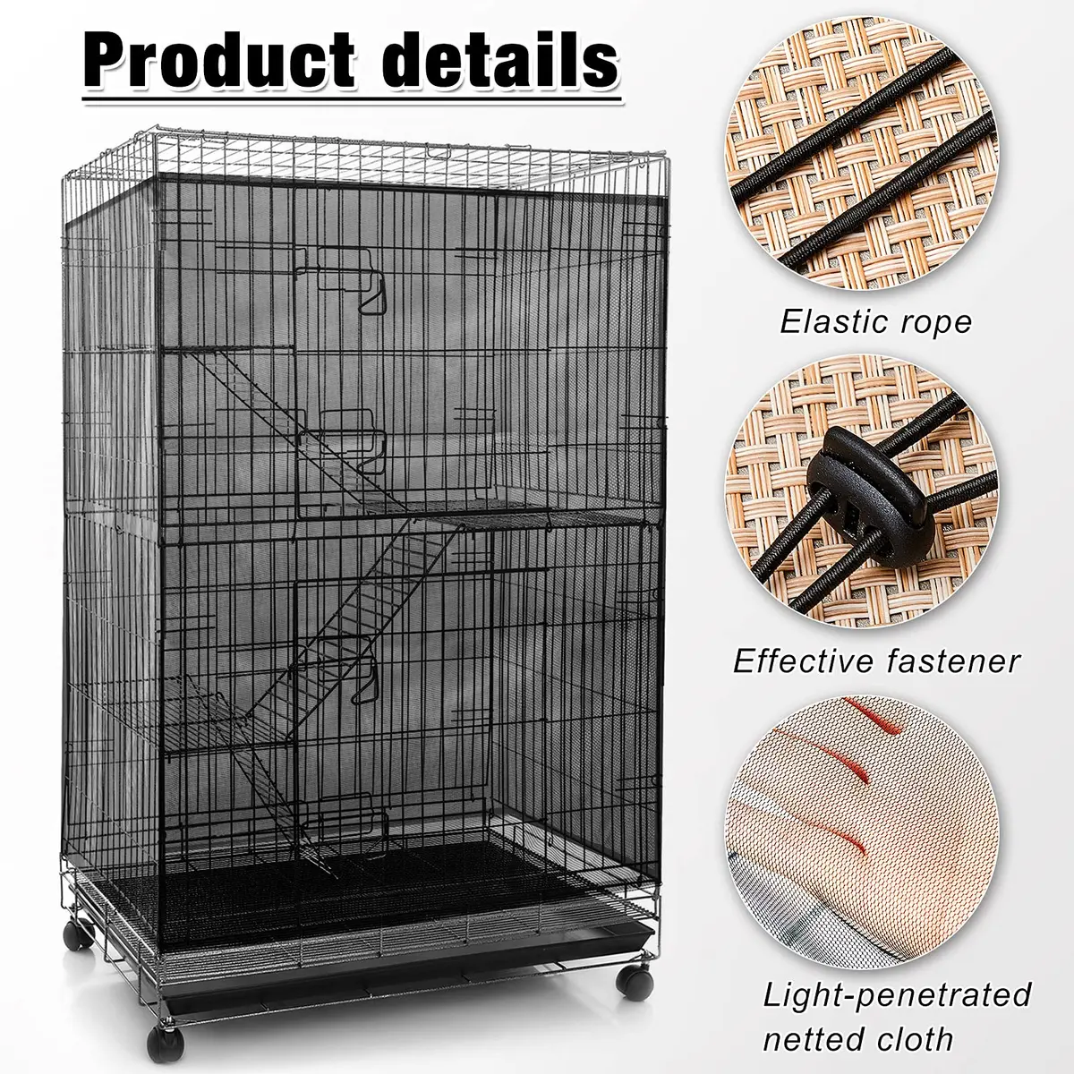 Shappy Black Bird Cage Net Cover Seed Catcher 152 x 100 cm | Breathable Mesh for Cleanliness - view 5