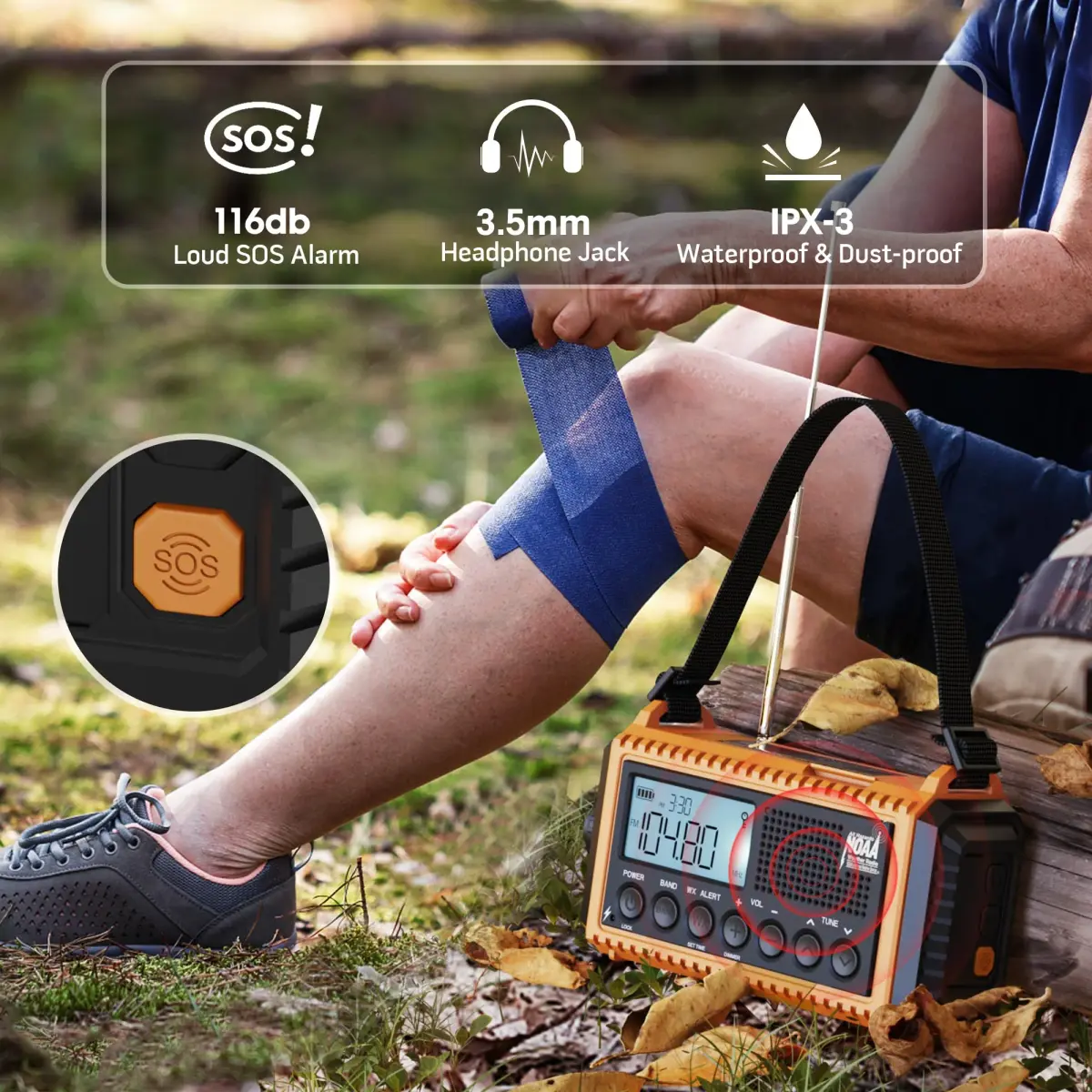 Mesqool NOAA Weather Alert Radio 5000mAh Solar Hand Crank Emergency Radio with AM/FM/SW, 172x94x63mm - view 5