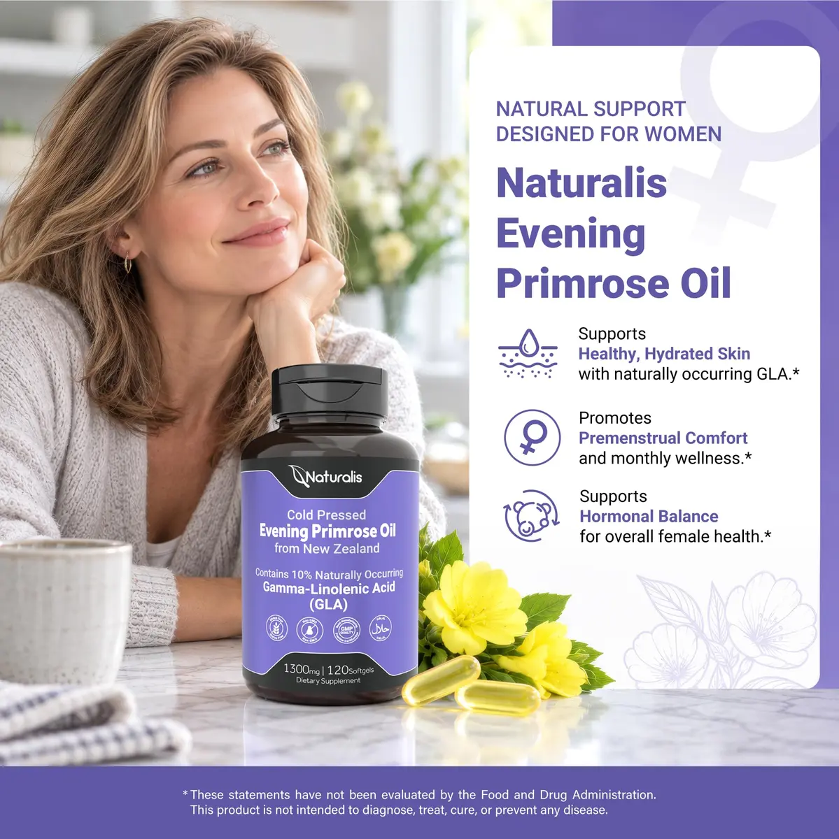 Naturalis Evening Primrose Oil 1300mg | Supports Healthy Skin & Immunity - view 4