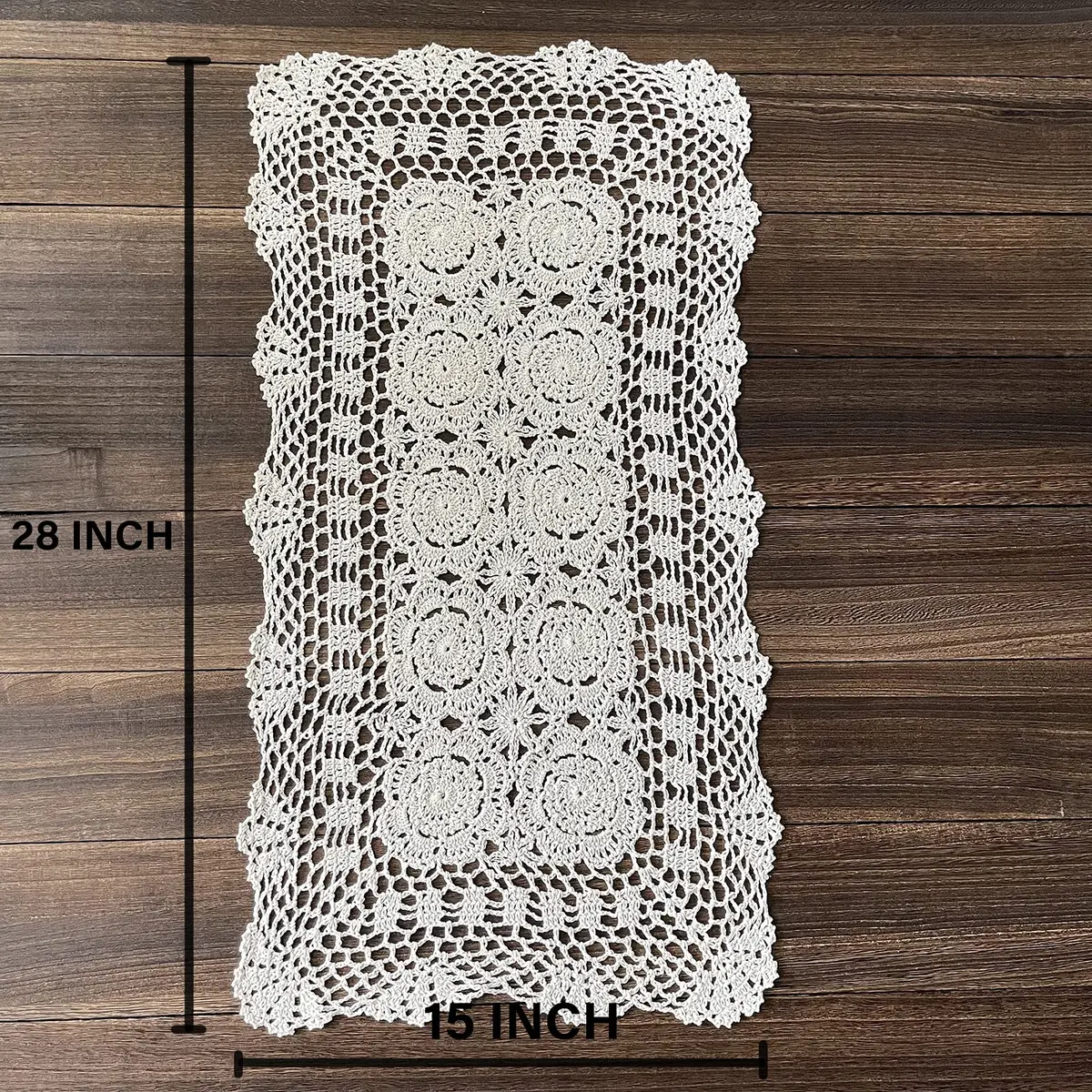 Phantomon Lace Table Runner Floral Beige 15x28 Inch | Handmade Cotton Decor - view 4