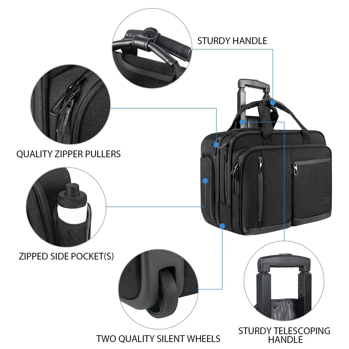 VANKEAN 17.3 Inch Rolling Laptop Bag with Wheels, Waterproof Overnight Business Briefcase | 43.9 cm (17.3") - view 6