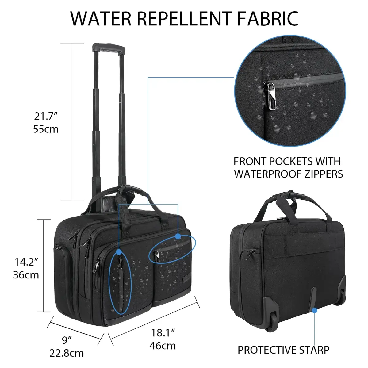 VANKEAN 17.3 Inch Rolling Laptop Bag with Wheels, Waterproof Overnight Business Briefcase | 43.9 cm (17.3") - view 2