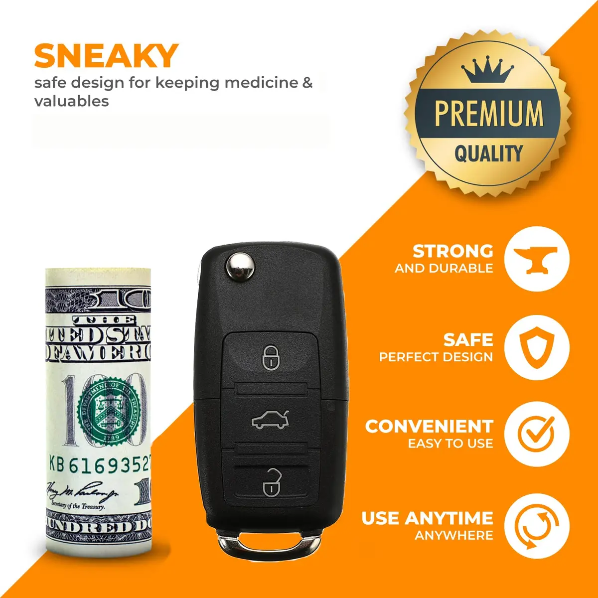 Secret Stash Fake Car Key Diversion Safe - Hidden Compartment 2.5cm x 2.3cm x 1cm | Discreet Storage Keychain - view 2