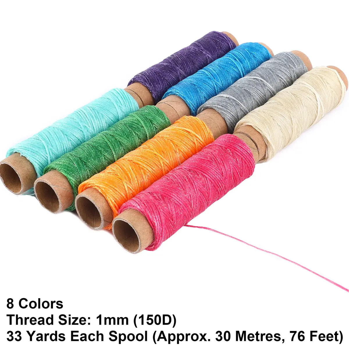 JANYUN Leather Sewing Thread 150D | Heavy Duty Waxed Cord for Leathercraft, 8 Colors, 33 Yards - view 2