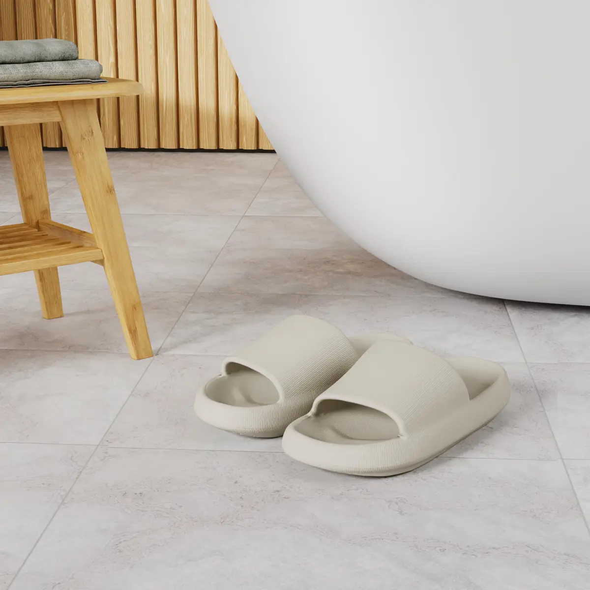 Joomra Pillow Slippers for Women & Men, Thick Sole Cloud Slides 3cm (1.2in) Heel, Beige | Comfortable & Non-Slip - view 5